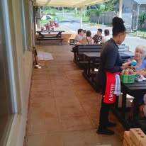 Outdoor dining area at Orcas Beach Pub & Grill