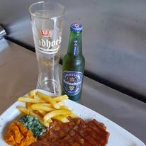 Meal and drink served at Orcas Beach Pub & Grill